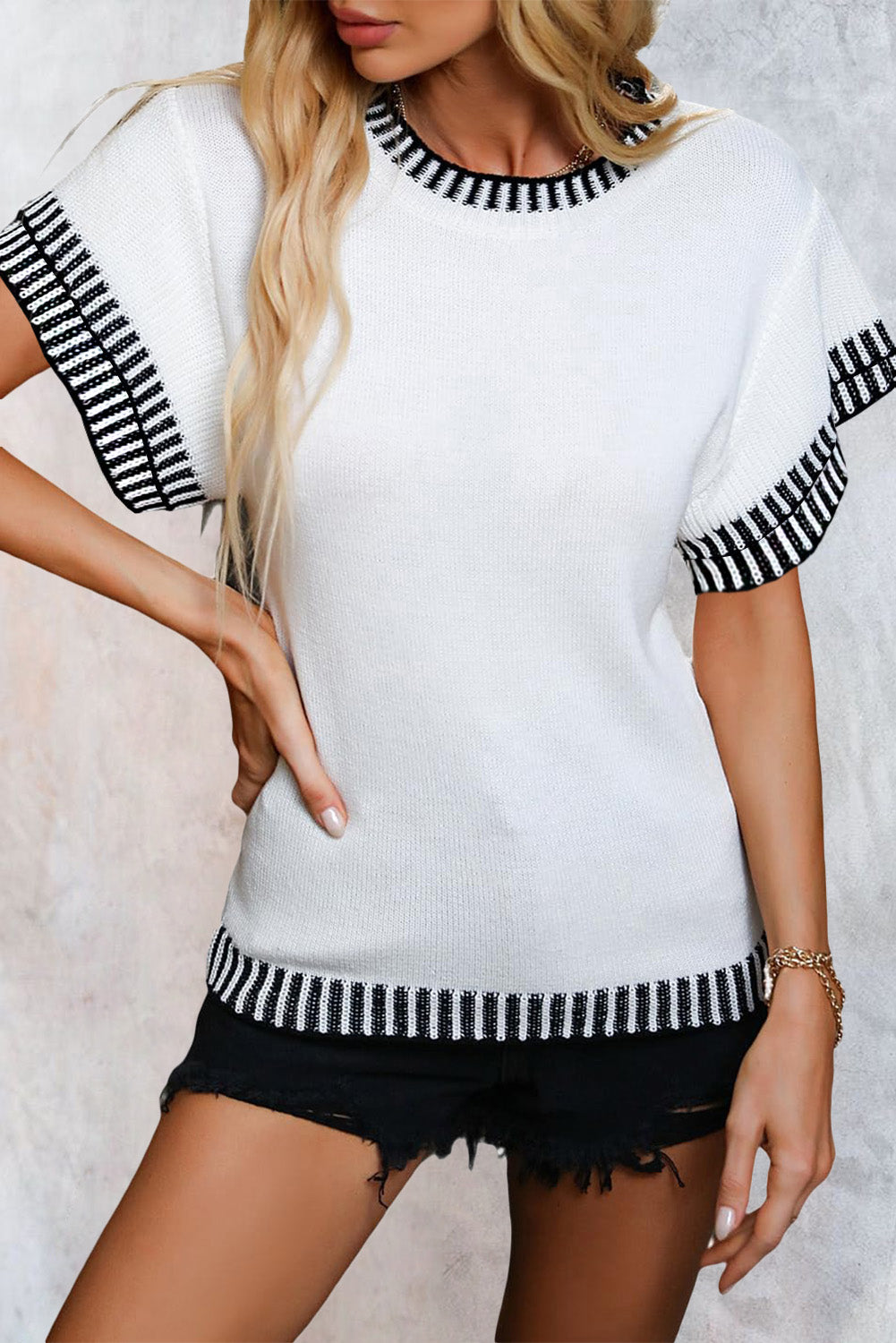 White Round Neck Sweater