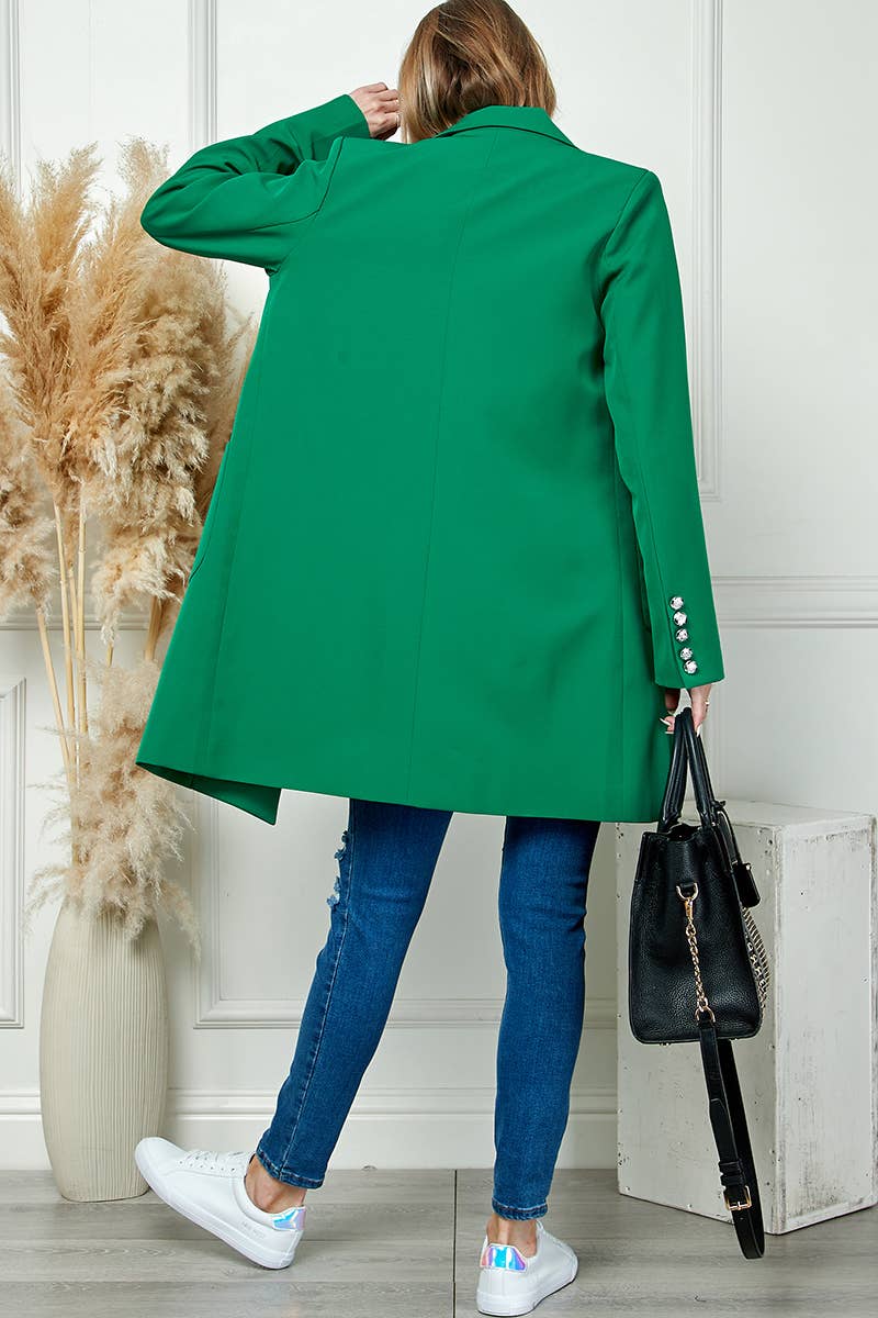 Green Mid Length Casual Long Sleeve Coat