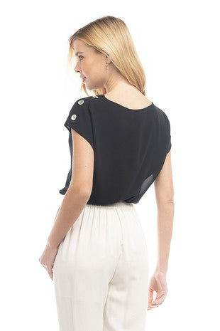 Short Sleeve Drape Blouse - Black