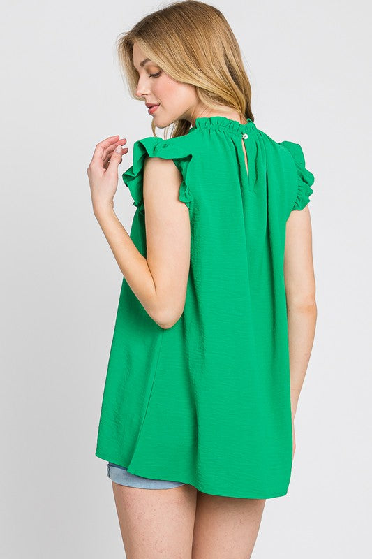 Ruffle Detailed Short Sleeve Top - Green