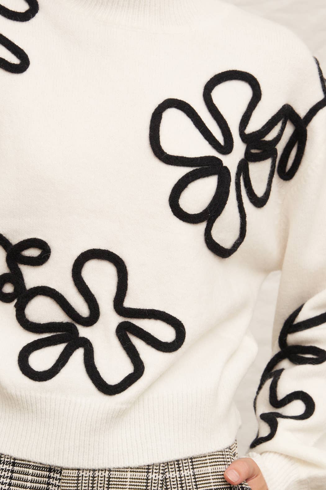 Floral Outline Mock Neck Sweater