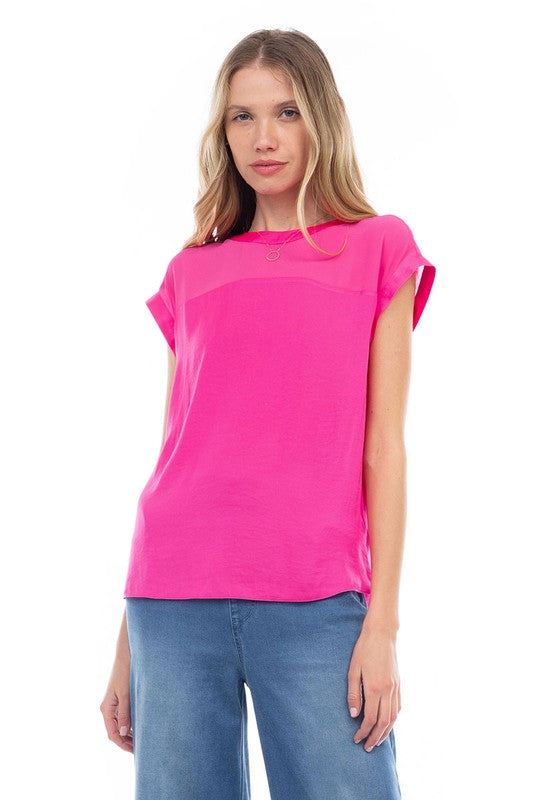 Sheer Contrast Blouse - Pink