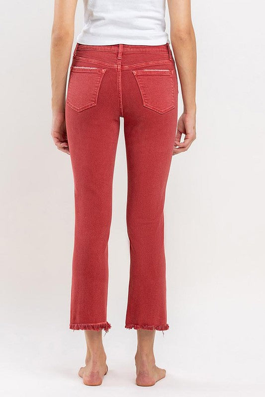 Red Vervet Mid-rise Cropped Slim