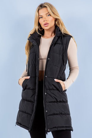 Long Puffy Vest - Black