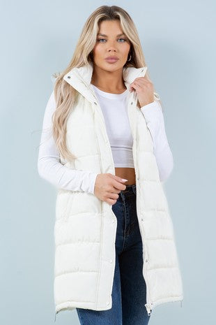 Long Puffy Vest - cream