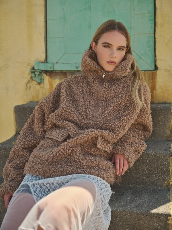 Oversized Half Zip Up - Taupe