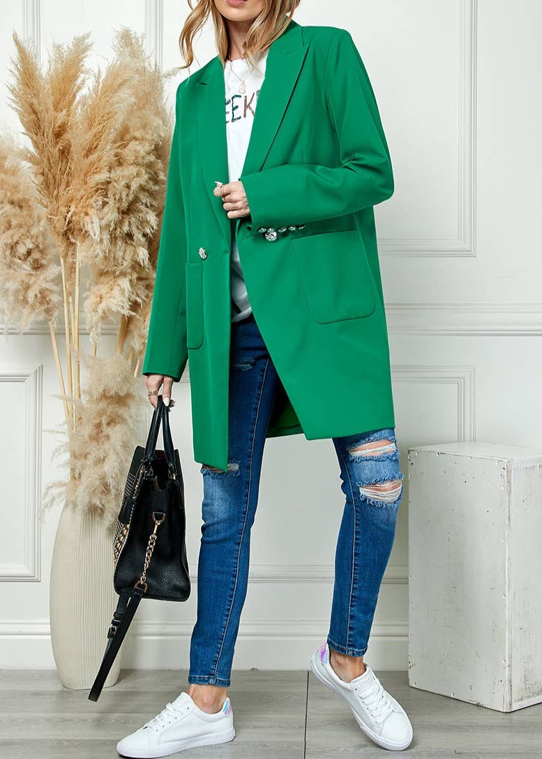 Green Mid Length Casual Long Sleeve Coat