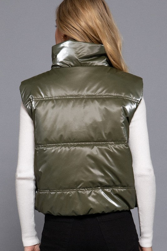High Neck Zip Up Vest - Olive