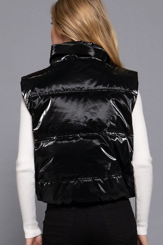 High Neck Zip Up Vest - Black