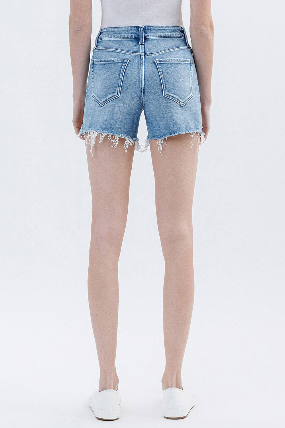 HIGH RISE RAW SIDE STEP HEM SHORTS - Vervet