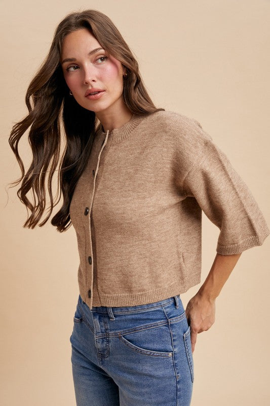 Half Sleeve Button Down Knit Cardigan