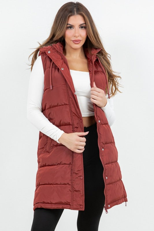 Long Puffy Vest - Brick