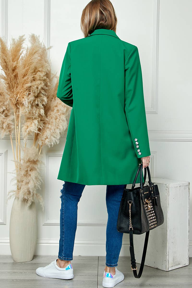 Green Mid Length Casual Long Sleeve Coat