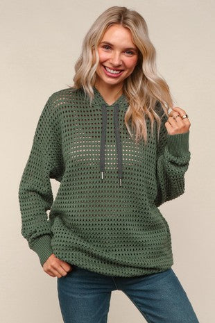 Fish Net Hooded Sweater - Olive
