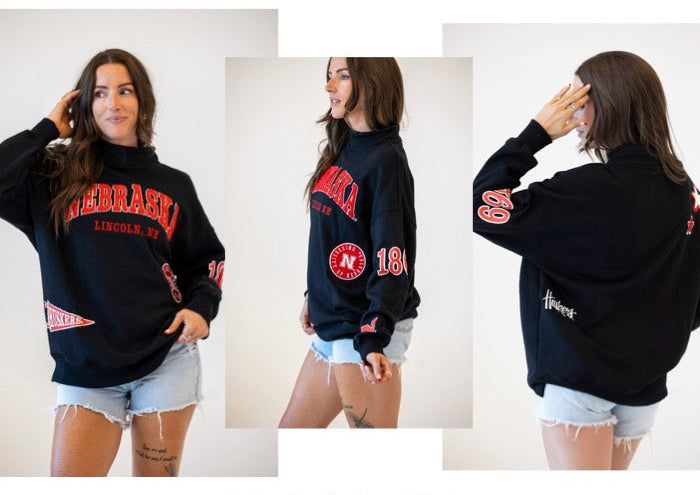 Nebraska All Over Scatter Oversized Funnel Neck