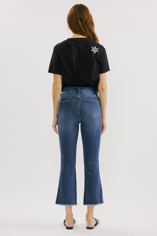 Red Stripe High Rise Crop Bootcut Jeans - KanCan