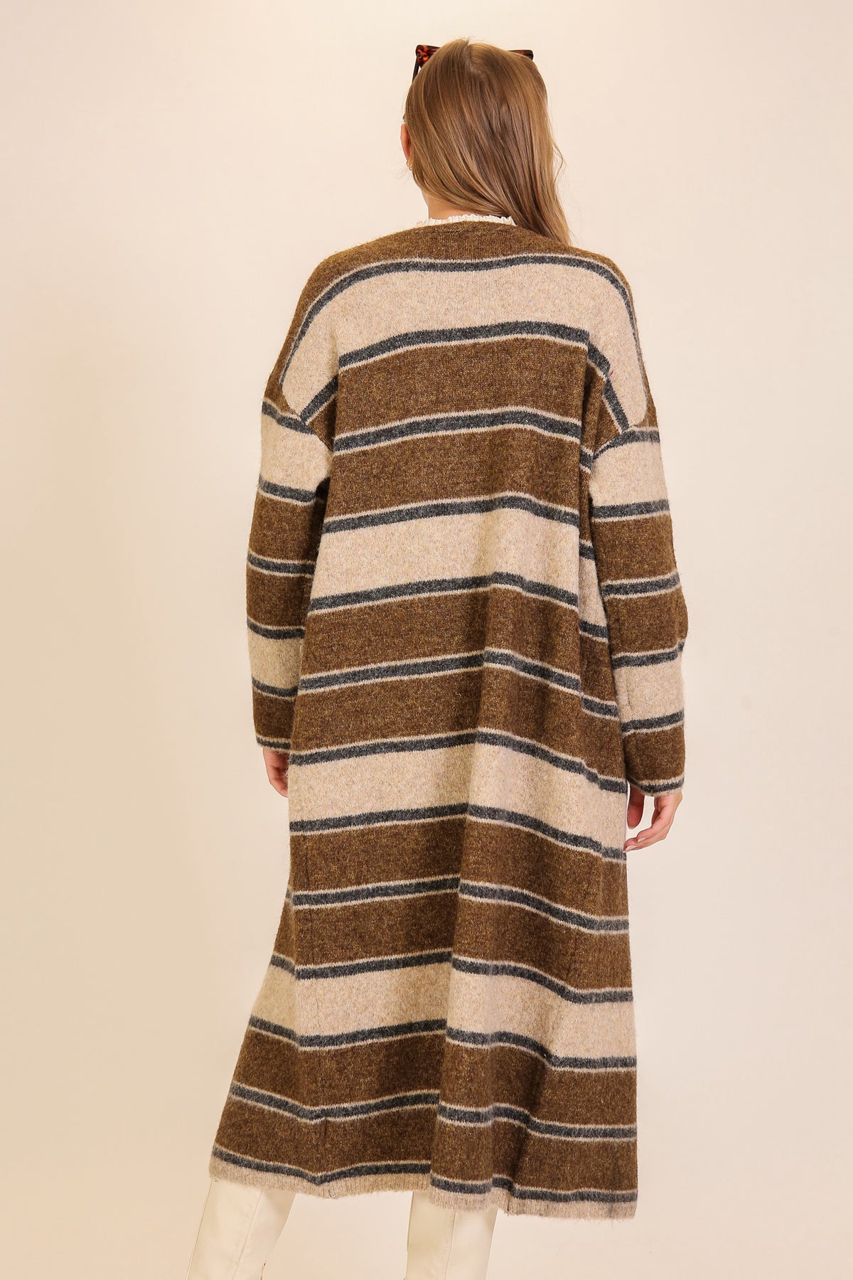 Striped Open Front Longline Cardigan