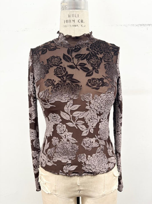 Floral Mesh Mock Neck Top