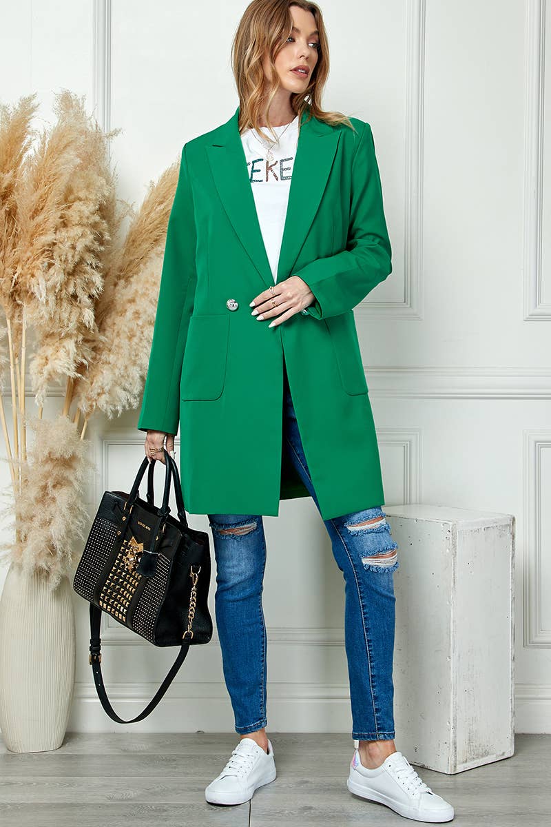 Green Mid Length Casual Long Sleeve Coat