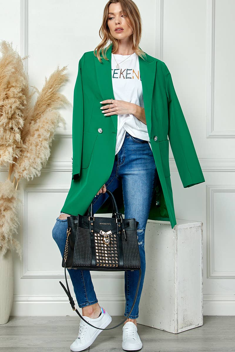 Green Mid Length Casual Long Sleeve Coat
