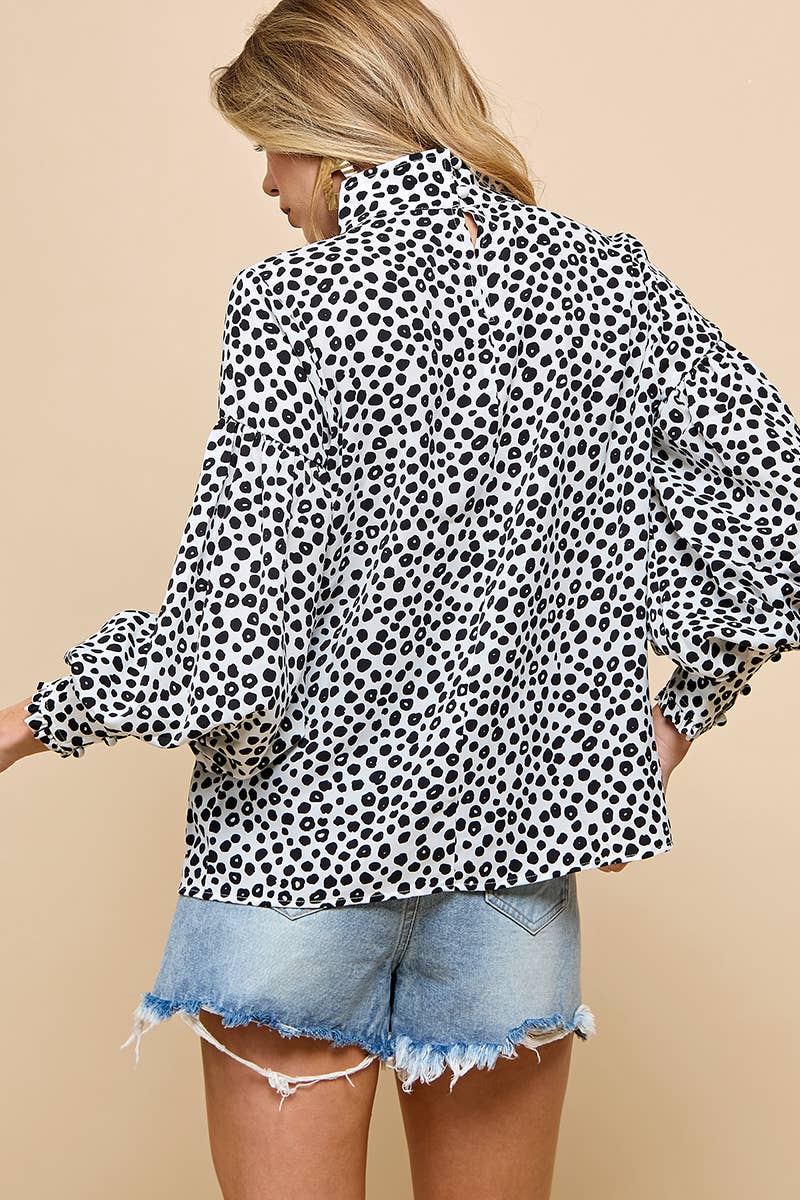 Lantern Sleeve Blouse W/ Black Dot