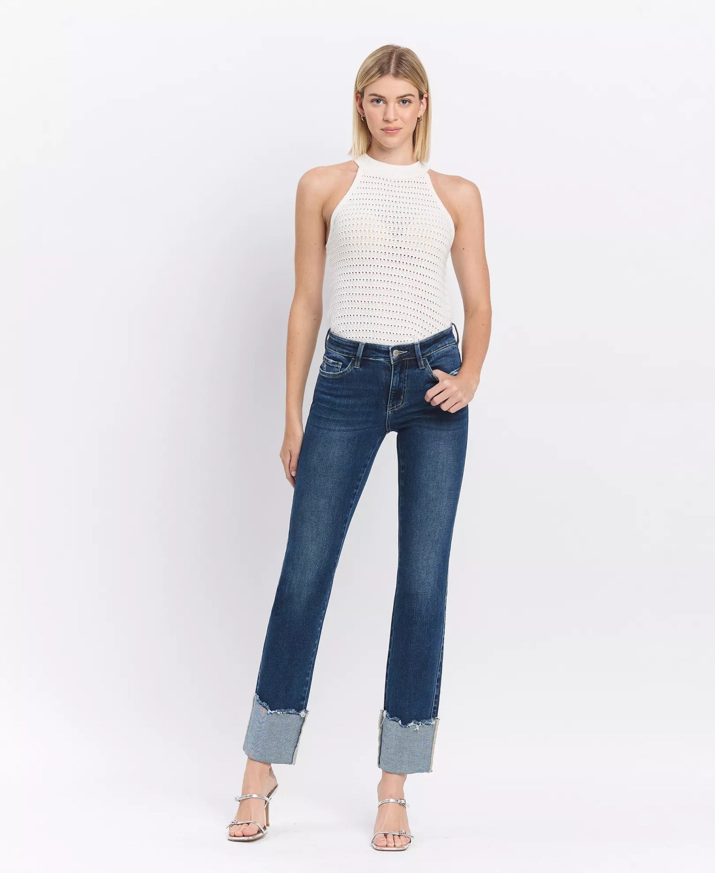 LOVERVET MID RISE CUFFED SLIM STRAIGHT
