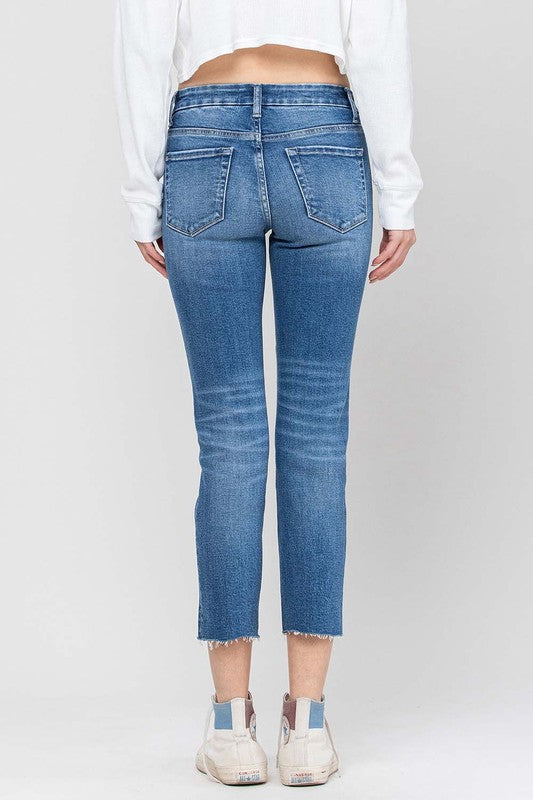 VERVET - Mid Rise Crop Slim Straight Jeans - CARLENE