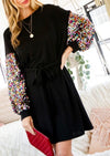 Multicolor Sequin Sleeves Jersey Dress