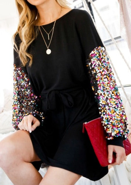 Sequin Sleeves Jersey Dress