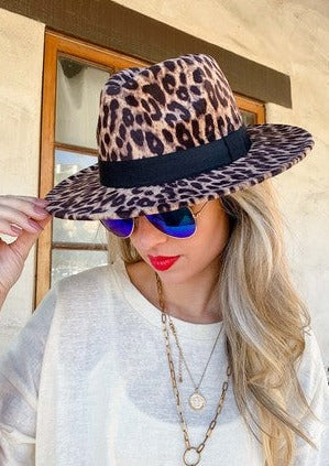 Leopard Animal Printed Fedora Hat With Black Band