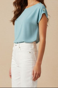 Short Sleeve Drape  Blouse - Milky Blue