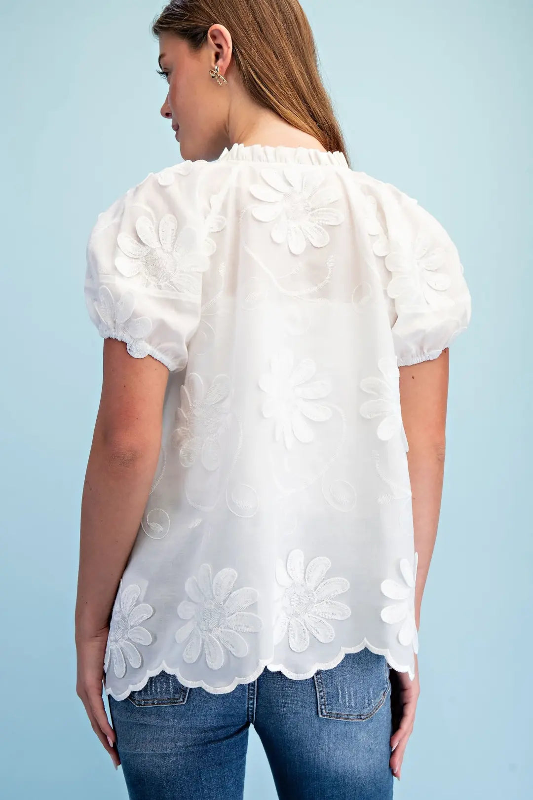 Floral Appliqué V-Neck Top