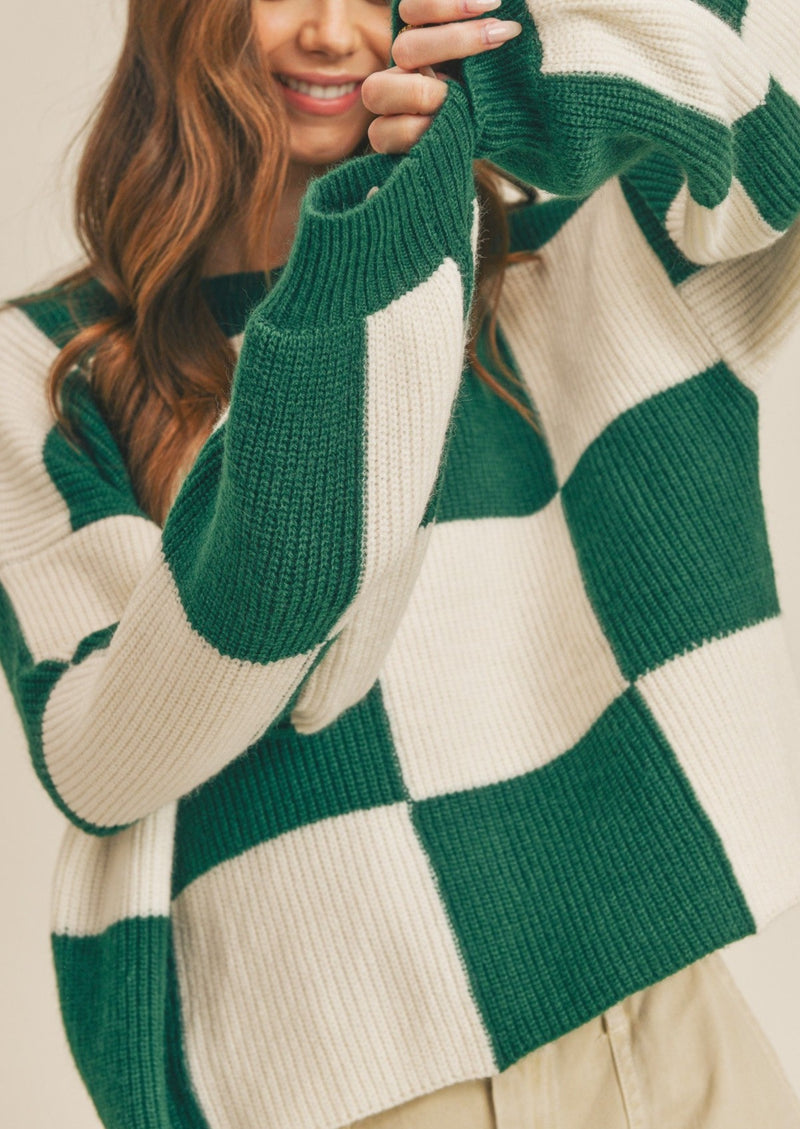 Green Oversized Checkerboard Pullover