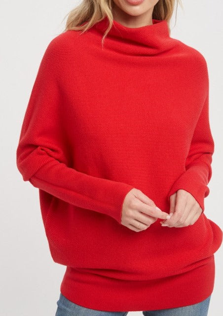 Red Slouch Neck Dolman Pullover
