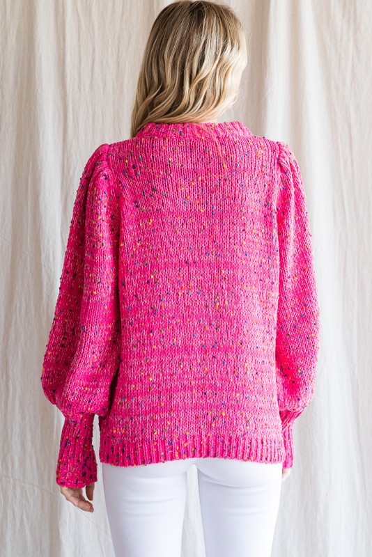 Pink Confetti Bubble Sleeve Sweater