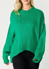 Green Hi Low Hem Solid Sweater