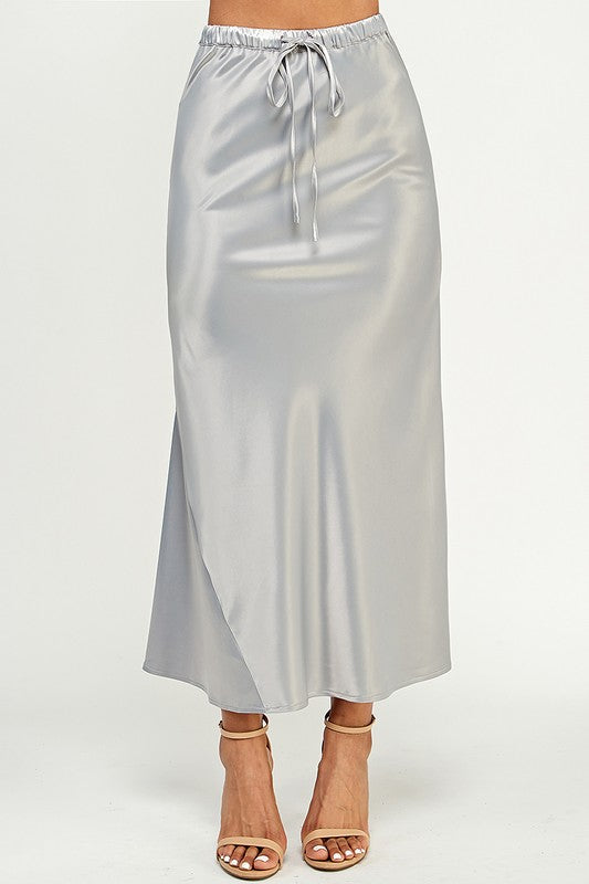 Satin Long Skirt - Silver