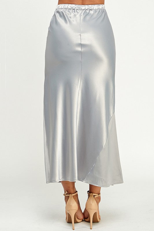Satin Long Skirt - Silver