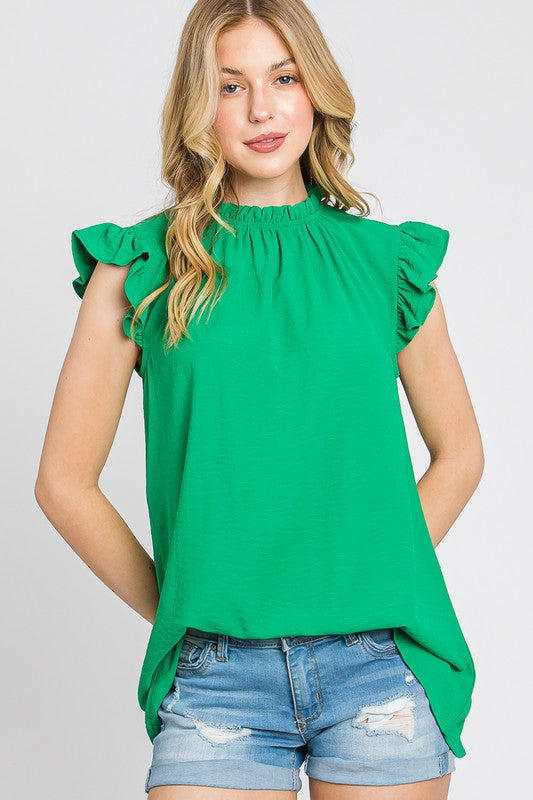 Ruffle Detailed Short Sleeve Top - Green