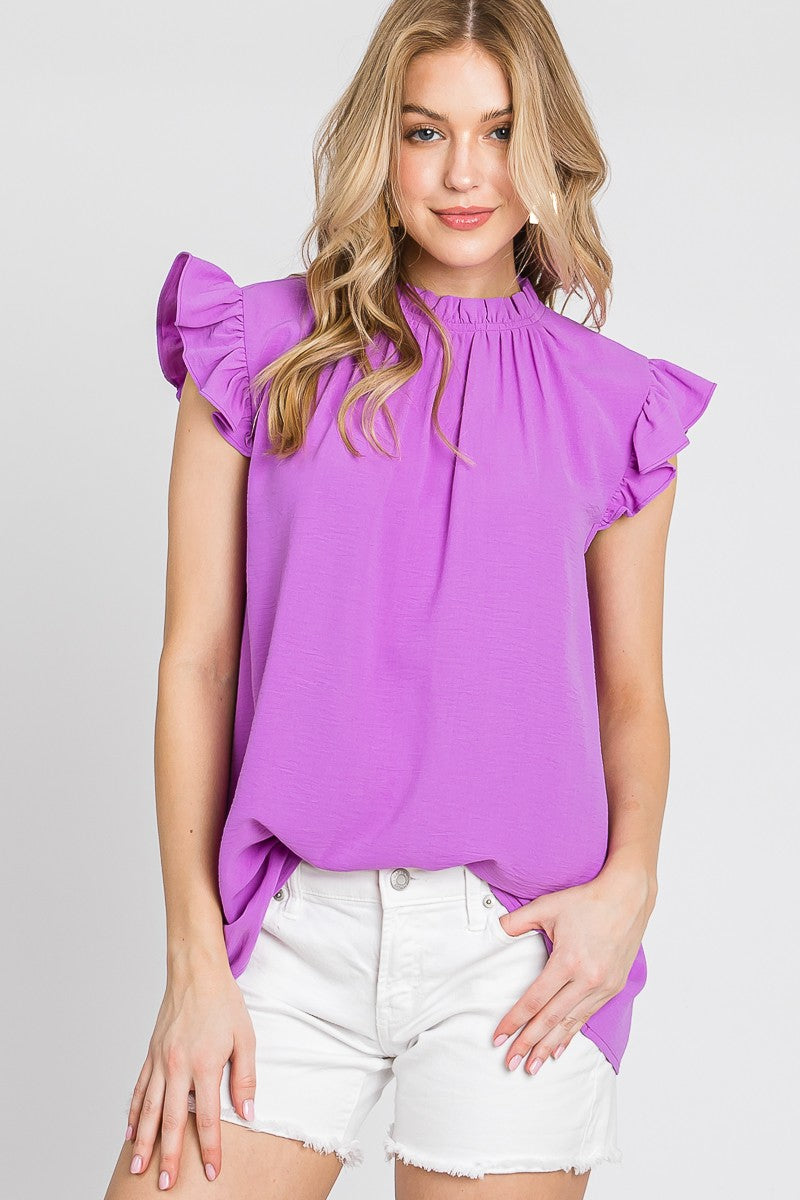 Ruffle Detailed Short Sleeve Top - Lavendar