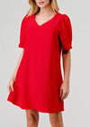 V Neck Puff Sleeve Shift Dress