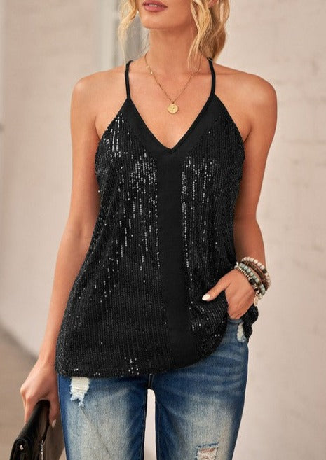 Black Sequin Racerback Tank