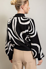 Black/White Mock Neck Printed Sweater