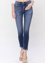 VERVET - Mid Rise Raw Distressed Hem Crop Skinny - AMBER