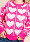 Sequins Heart Print Knit Pullover