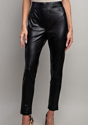 Black Pleather Pull On Leggings