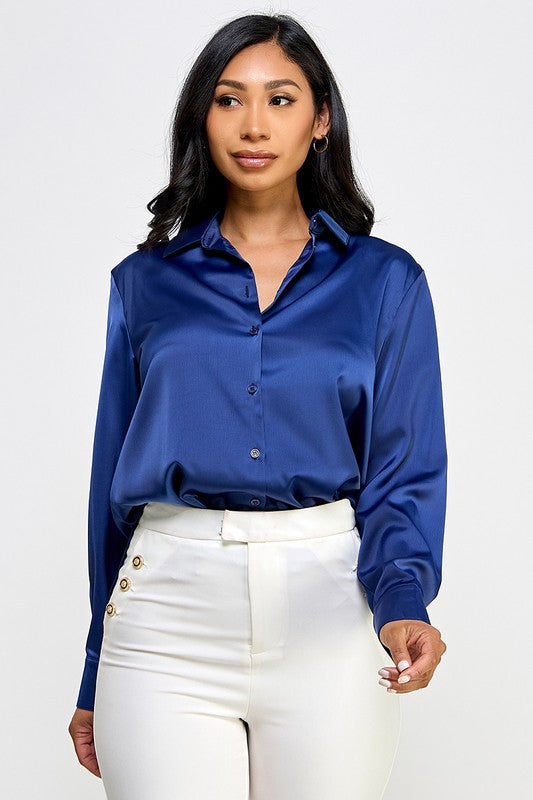 Satin Effect Shirt - Navy
