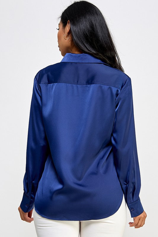 Satin Effect Shirt - Navy