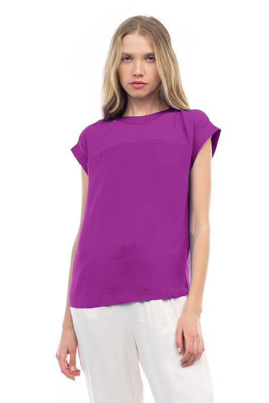 Sheer Contrast Blouse - Purple