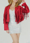 Wine Suede Western Yoke Fringe Jacket